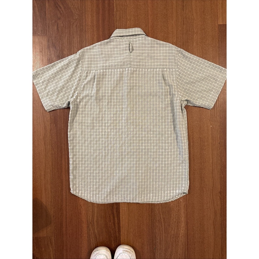 North Face Men's Med Short Sleeve Hiking Outdoor Shirt Green Plaid Poly Blend - Picture 8 of 9